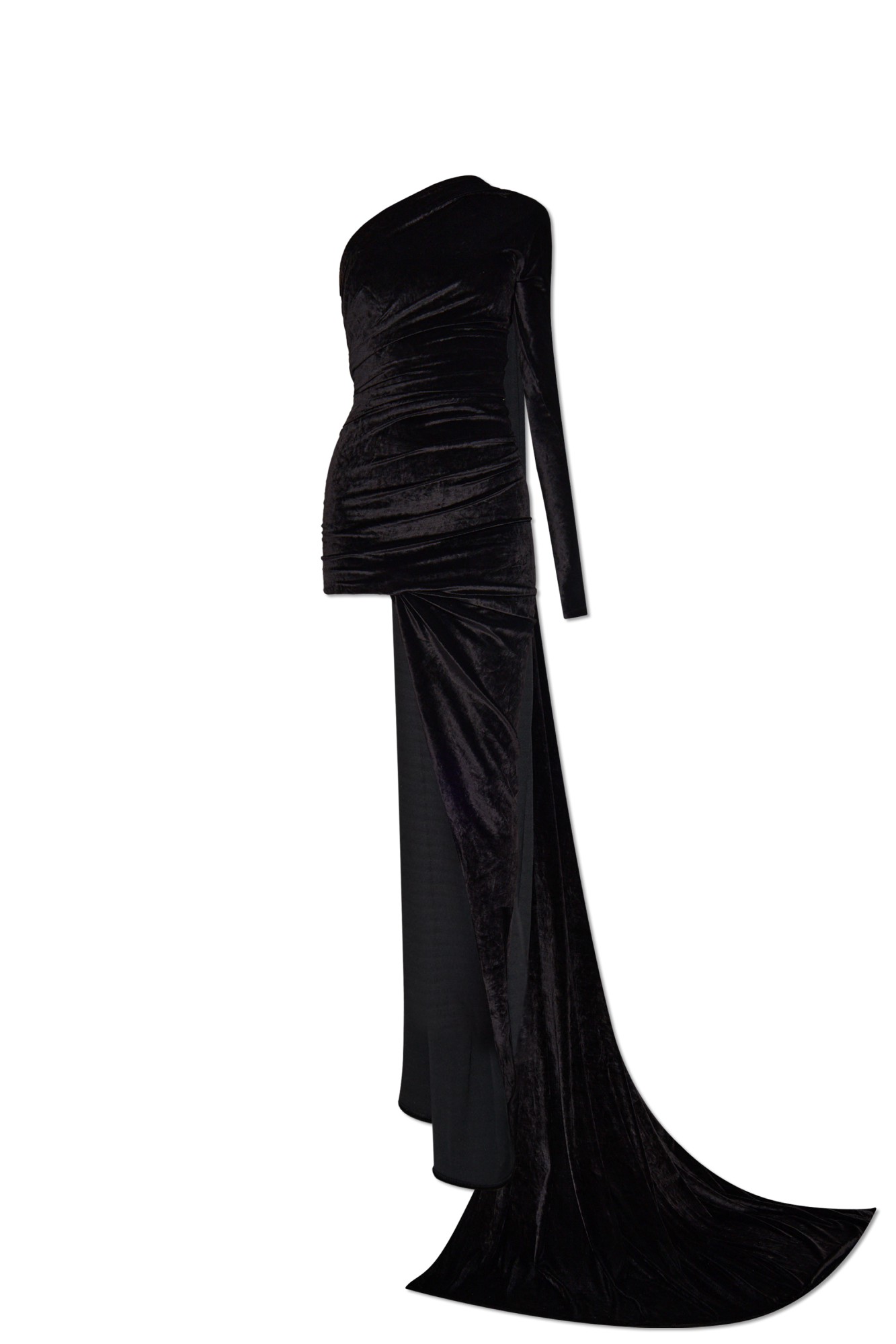 Balenciaga Women's Stretch Fabric Long Asymmetrical Dress Black